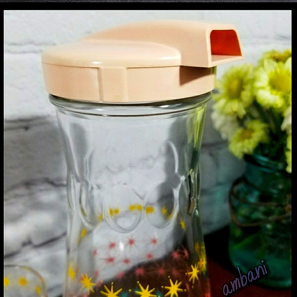 Juice Carafe, 1950s Atomic Starburst with Pale Pink Flap Lid⚡️ - Picture 2 of 7